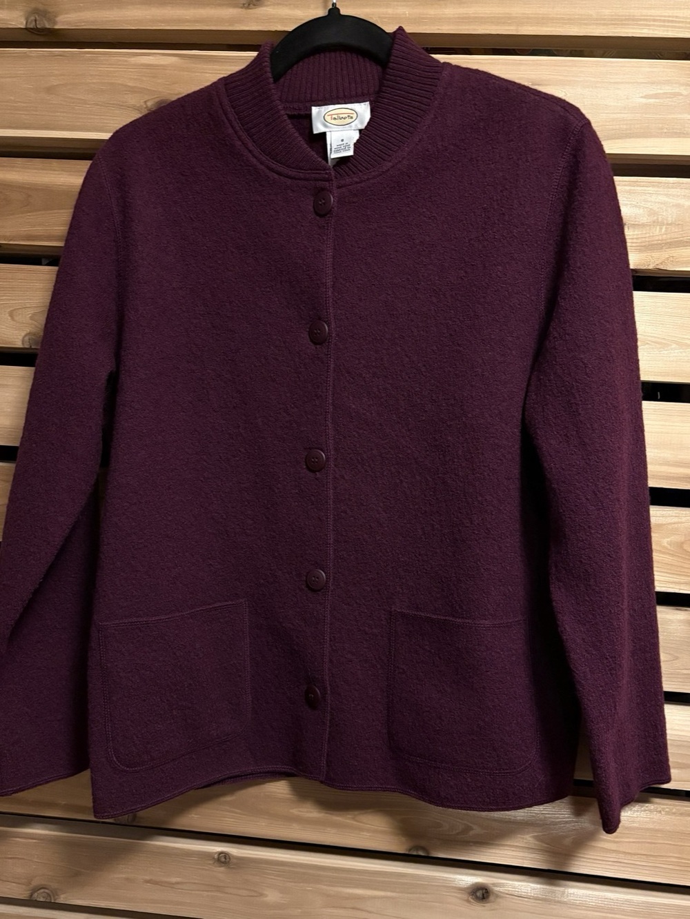 Talbots Wool Cardigan Dark Plum Red Purple Size Small Like New